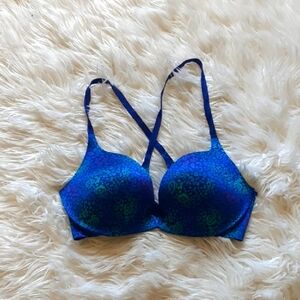 Victoria's Secret Blue Printed Push-Up Racerback Bra 36D